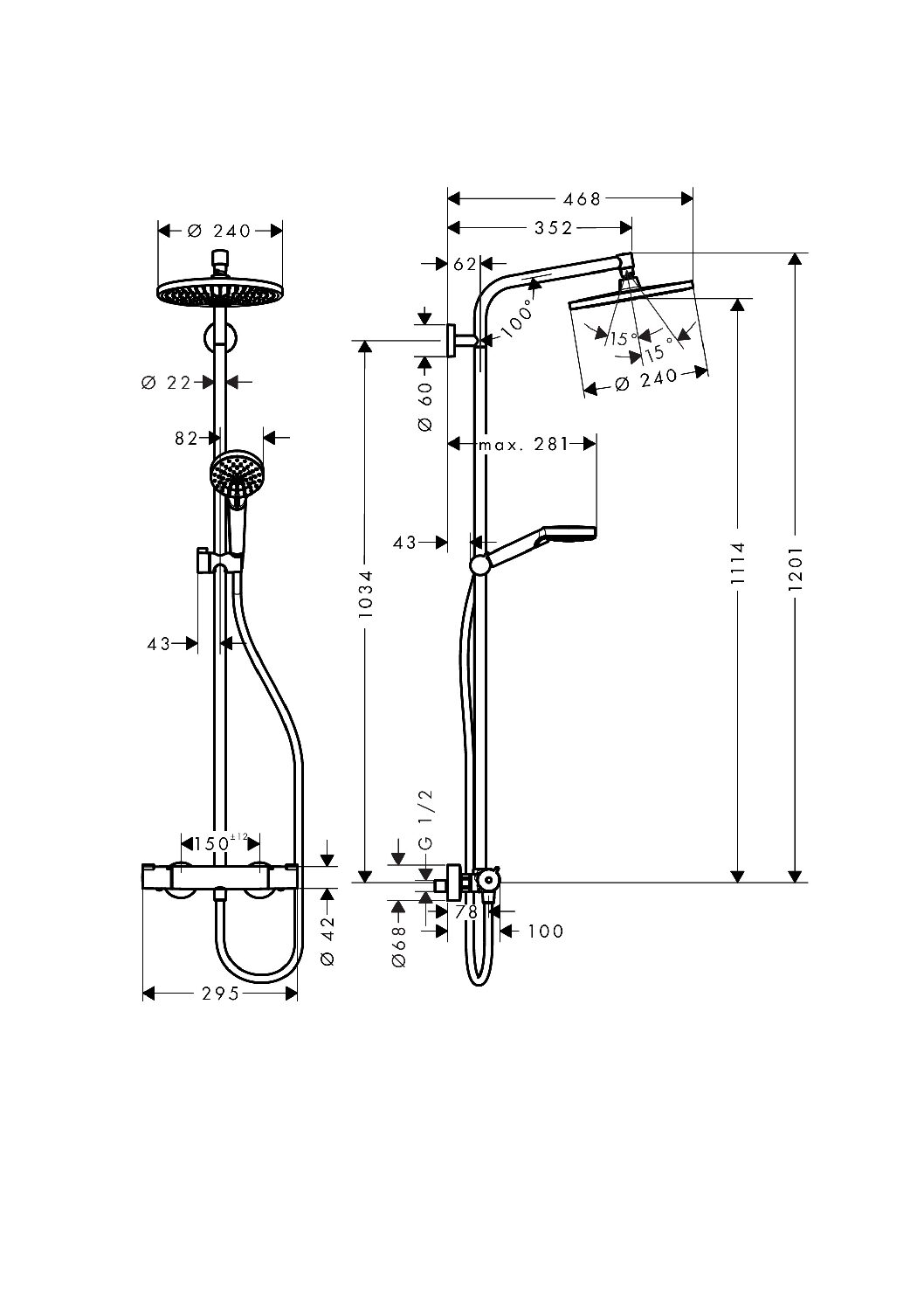 Colonne de douche Hansgrohe Crometta S240 1 jet, chromé
